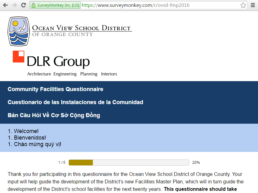 Screen capture of the Community Facilities Questionnaire